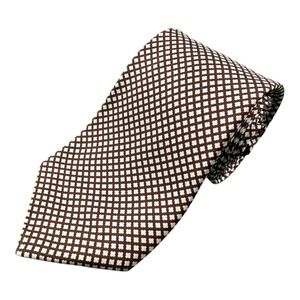 Kiton Napoli Brown Geometric White Pure Silk Mens Tie 3.75 Inch Width